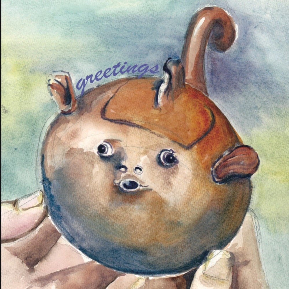 Painted pufferfish greeting card